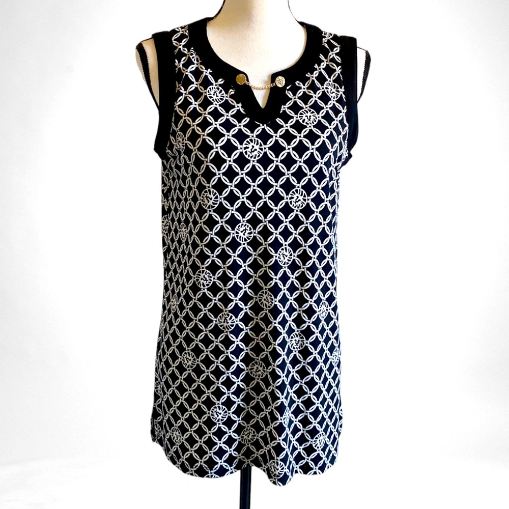 ANNE KLEIN CHAIN KEYHOLE SLEEVELESS TOP BLOUSE TANK TUNIC